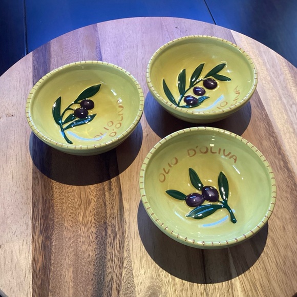 Williams-Sonoma Provencal Olio D'Oliva Embossed Olive Design Dipping Bowls (3) - Picture 2 of 5